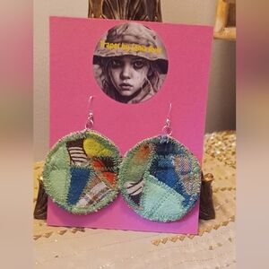 Handcrafted Patchwork Green and Blue Earrings